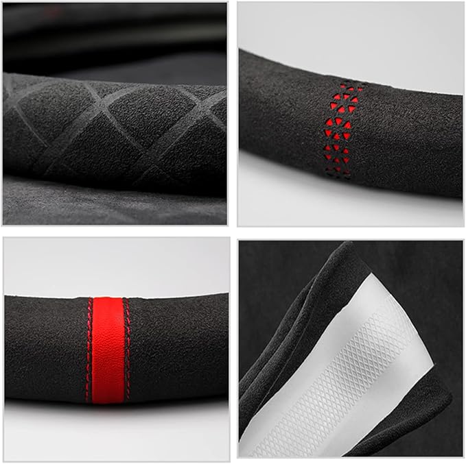 Suede Steering Wheel Cover,Compatible with Jeep Cherokee Grand Cherokee Liberty Wrangler Compass Suede Leather Sport Non-Slip Wheel Cover Car Interior Accessories 15 inch for Man and Women