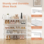 LANTEFUL 4 Tier Shoe Rack for Closet Shoe Organizer with 5 Hooks, Long Shoe Shelf Storage for Shoe and Boot Stackable Free St