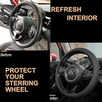 PINCTROT Large Size Nappa Leather Steering Wheel Cover, Slim Fit No Bulk Design, One Piece Leather with Breathable Perforatio