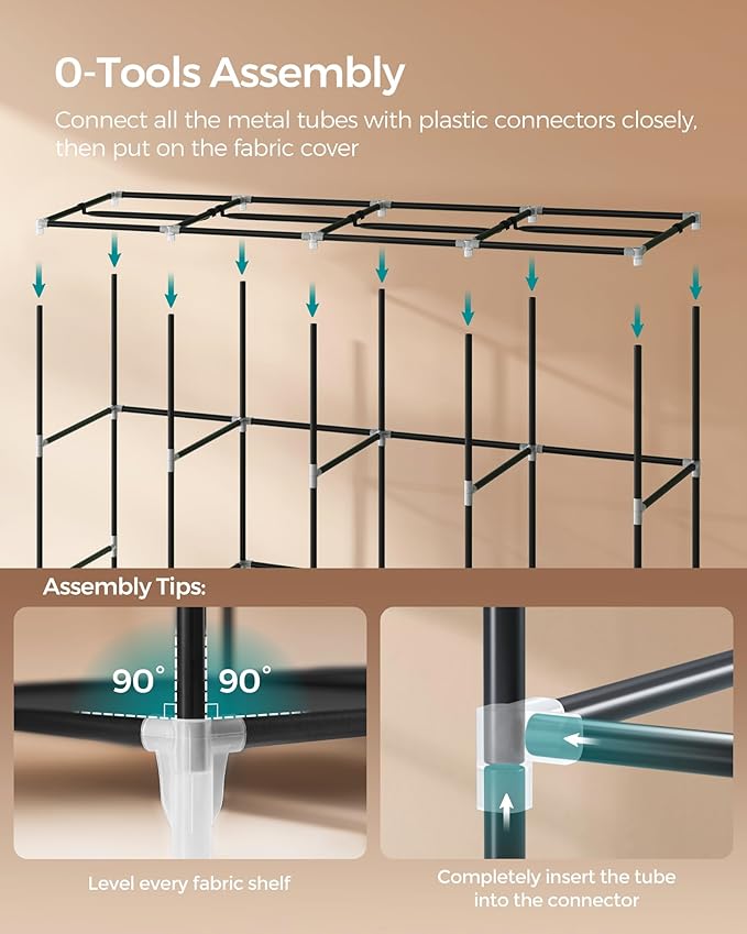 SONGMICS Portable Closet, Wardrobe Closet Organizer with Cover, 4 Hanging Rods and Shelves, 4 Side Pockets, 17.7 x 66.9 x 65.