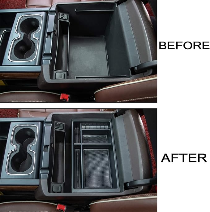 JKCOVER Compatible with (2014 2015 2016 2017 2018) Chevy Silverado/GMC Sierra， (2015-2020) Chevy Suburban/Tahoe/GMC Yukon Center Console Organizer Tray Accessories - Full Console w/Bucket Seats ONLY