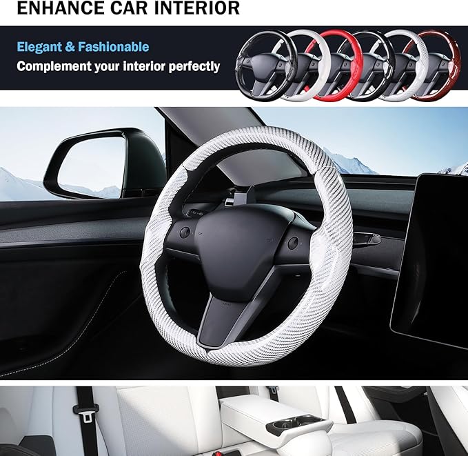 Steering Wheel Cover for Tesla Model 3 (2017-2023) / Model Y (2020-2024),Anti-Slip,Comfortable Grip, Breathable,Customized for Tesla Model 3/Y Accessories,Bright White