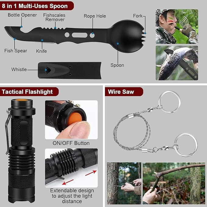 Gifts for Men Christmas - 118-in-1 Survival Kits - Military-Grade Survival Gear for Outdoor Adventures, Disaster Preparedness