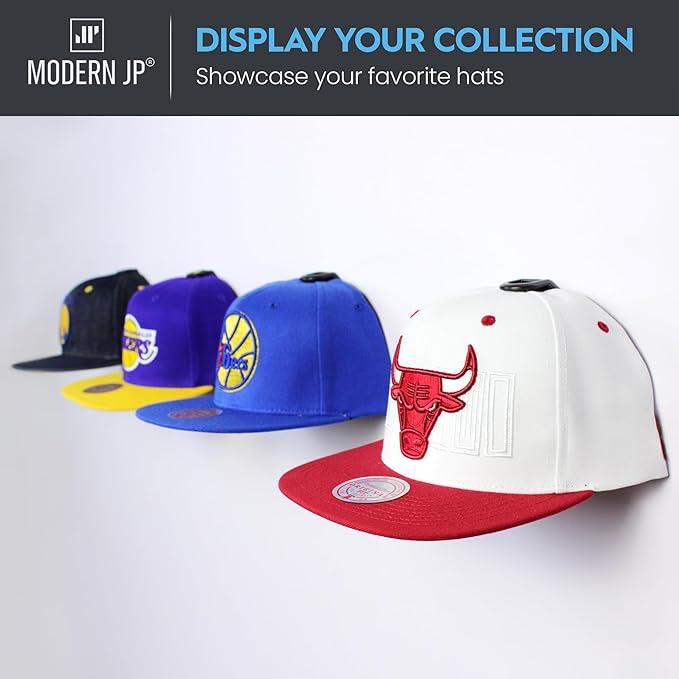 Modern JP Adhesive Hat Hooks for Wall (32-Pack) - Hat Rack for Baseball Caps, Minimalist Hat Display, Strong Hold Hat Hangers