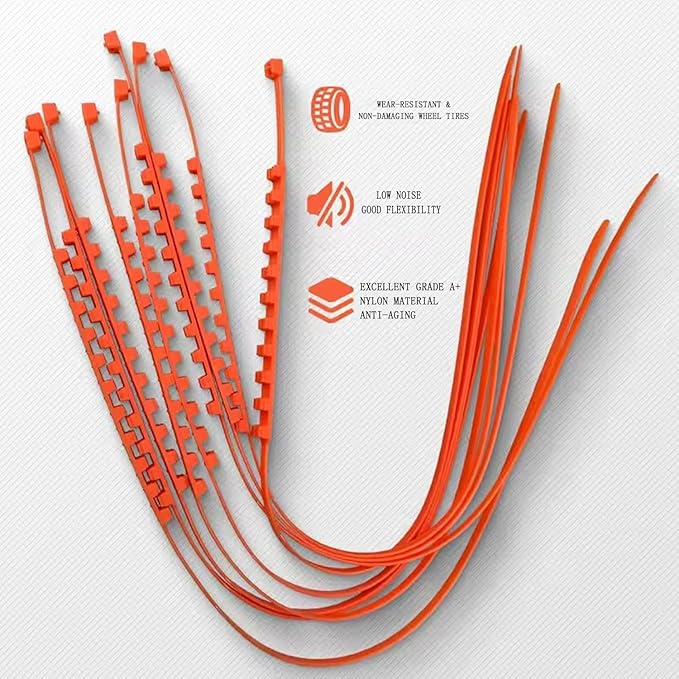 20pack Snow Tire Chains Reusable Anti-Skid Car Winter Wheels Chain Universal Cable Tire Belts, Orange Non-Slip Zip Tie Tires 