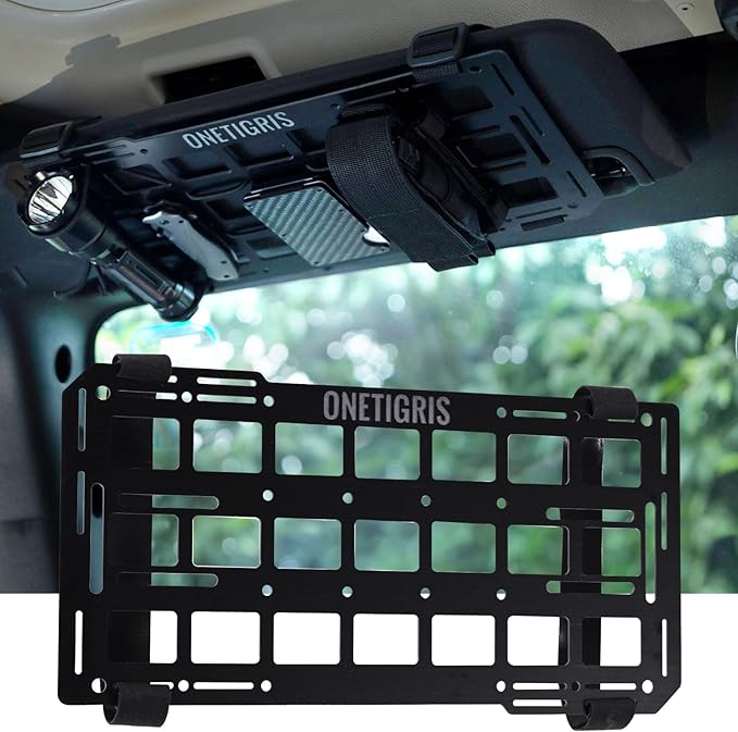OneTigris Rigid Car Sun Visor Organizer, Fiberglass MOLLE Visor Panel – Tactical Overhead EDC Storage for Truck, SUV, Jeep & Emergency Gear