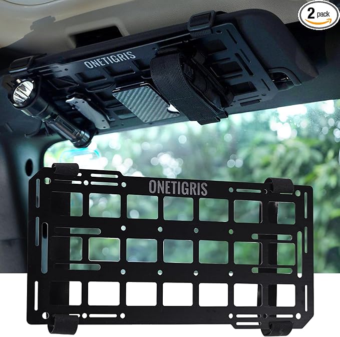 ONETIGRIS Rigid Car Sun Visor Organizer, Fiberglass MOLLE Visor Panel (2 Pack) – Tactical Overhead EDC Storage for Truck, SUV, Jeep & Emergency Gear