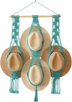 Tissting Macrame Hat Hangers Boho Hat Rack for Wall Hat Holder Display Organizer Bobo Hanging Hat Organizer Storage for Wide 