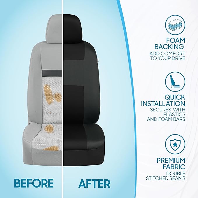 BDK PolyPro Car Seat Covers Full Set in Reverse Charcoal, Front and Rear Split Bench Seat Covers for Cars, Easy to Install Ca