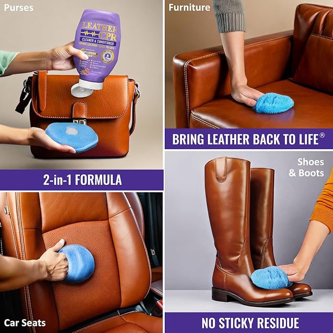 Leather CPR Leather Cleaner And Conditioner - Cleans, Conditions, Restores & Protects Leather Furniture, Handbags, Car Seats,