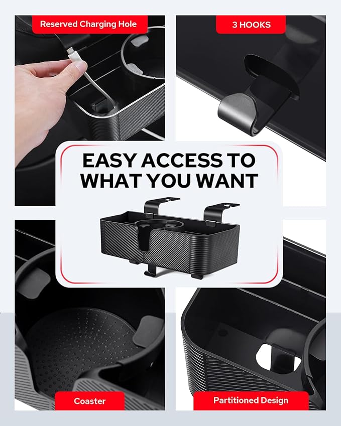Benlari Car Headrest Backseat Organizer with 3.7" Cup Holder - 3 in 1 Seat Back Organizer Headrest Hooks, Multifunctional Storage for Car Backseat Travel Accessories (2pcs)