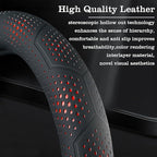 Car Leather Steering Wheel Cover - Panapi Material, Universal 14.5-15 Inch Leather Anti-Slip Breathable Auto Steering Wheel C