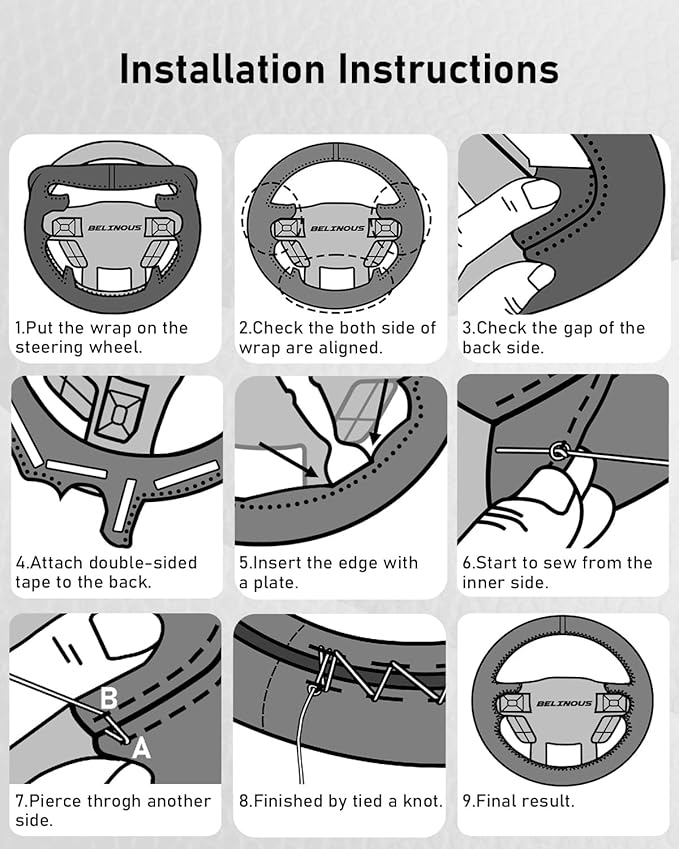 Belinous Leather Steering Wheel Cover Lace Up, Hand-Stitch on Wrap, Steering Wrap Compatible with Ford 2016 2017 2018 2019 F150 Raptor (W/O Mark)