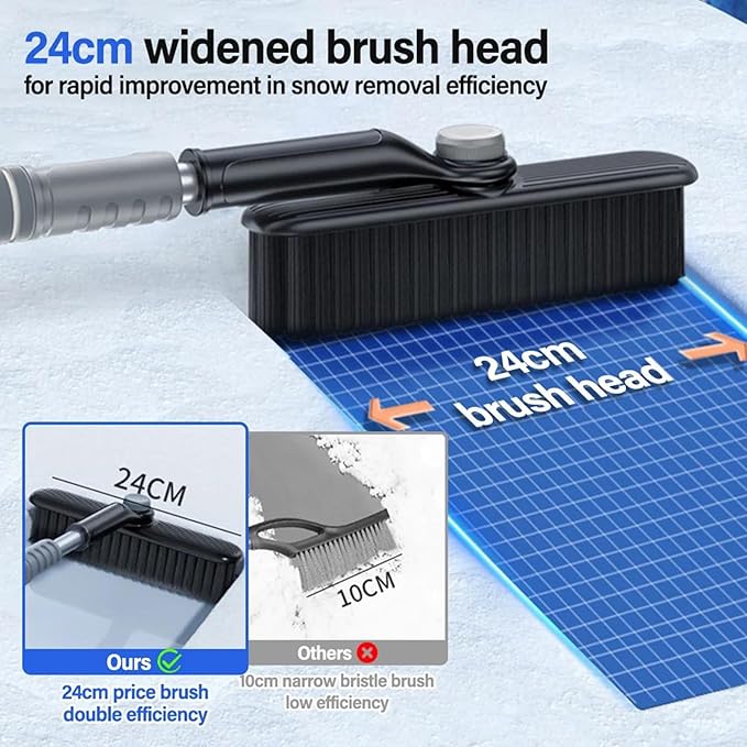 3 In 1 Snow Brush and Ice Scraper for Car Windshield Extendable Snow Removal 360° Pivoting Vehicle Winter Shovel Brush Snow Scraper with Long Handle (Grey)