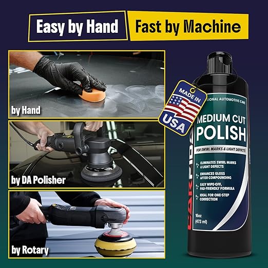 Carfidant Medium Cut Polish – Car Scratch Remover & Swirl Remover – Polishing Compound Restores Gloss & Clarity – One-Step Paint Correction Polish for Hand or DA Polisher – 16 oz