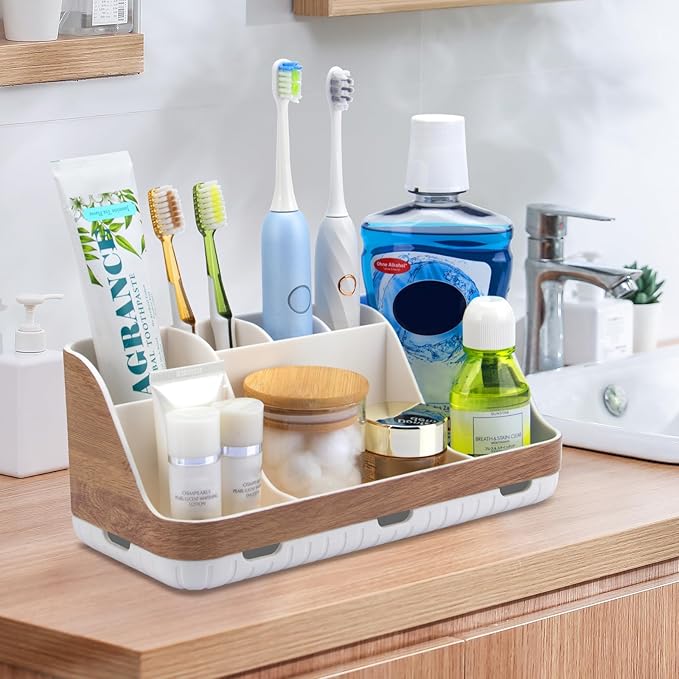 GFWARE Bathroom Countertop Organizer - Detachable 7 Slots Kids Electric Toothbrush and Toothpaste Holde Drainage for Bathroom