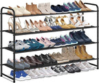 KIMBORA 4 Tier Long Shoe Rack for Closet Floor, Wide Shoe Shelf Storage Organizer 30-Pairs Stackable Sneaker Organizer for Cl
