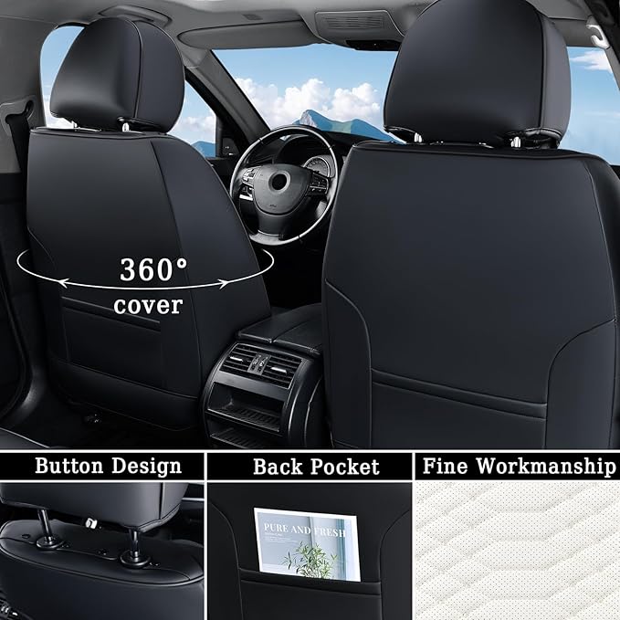 Coverado Leather Seat Covers, Car Seat Covers Full Set, Waterproof Nappa Leather Car Seat Cover, Car Seat Protectors 5 Seats,