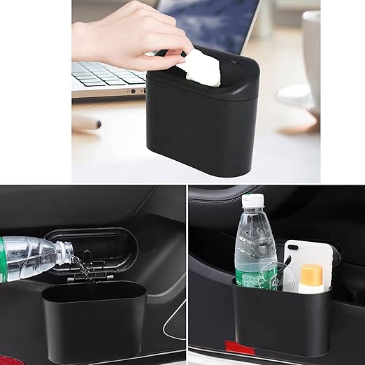 Car Trash Can Bin with Lid - 2 Packs Universal Vehicle Mini Leakproof Garbage Can Bin with 40pcs Trash Bags Car Organizers and Storage for Front Back Seat Accessories for Auto Office Home(Black)