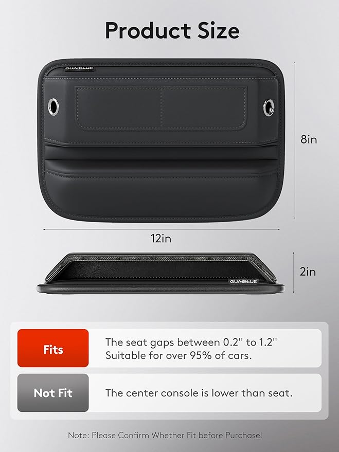 Car Seat Gap Filler with Sun Visor Organizer, Leather Seat Gap Organizer for Phone, Cards, Keys and Sunglasses, Front Seat Storage for Most Cars, SUVs and Trucks