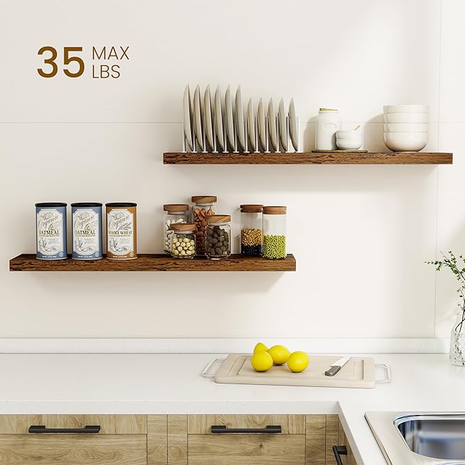 Dreamland 36Inch Floating Shelves for Wall, Rustic Wooden Floating Shelves for Bathroom|Bedroom|Kitchen, 2 Pack Deep Wall Mou