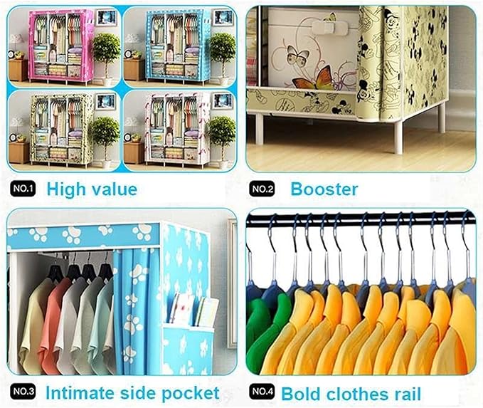 Wardrobe Closet Multifunction Portable Wardrobe Fabric Folding Clothes Storage Organizer Closet DIY Assembly Easy Install Rei