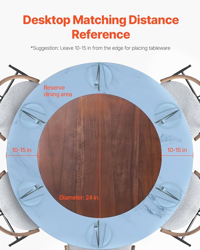 VEVOR 24 in Wood Lazy Susan Turntable, 360° Rotation Round Clear Tabletop Rotating Tray, Acacia Wood Dining Table Centerpiece