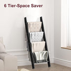 HONEST OUTFITTERS Blanket Ladders for The Living Room, 5-Tier Blanket Holder, Wall-Leaning Blanket Rack, Ladder Shelves, Wood