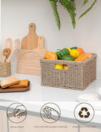 StorageWorks Wicker Storage Baskets, Handwoven Seagrass Basket for Organizing, Decorative Wicker Baskets with Built-in Handle