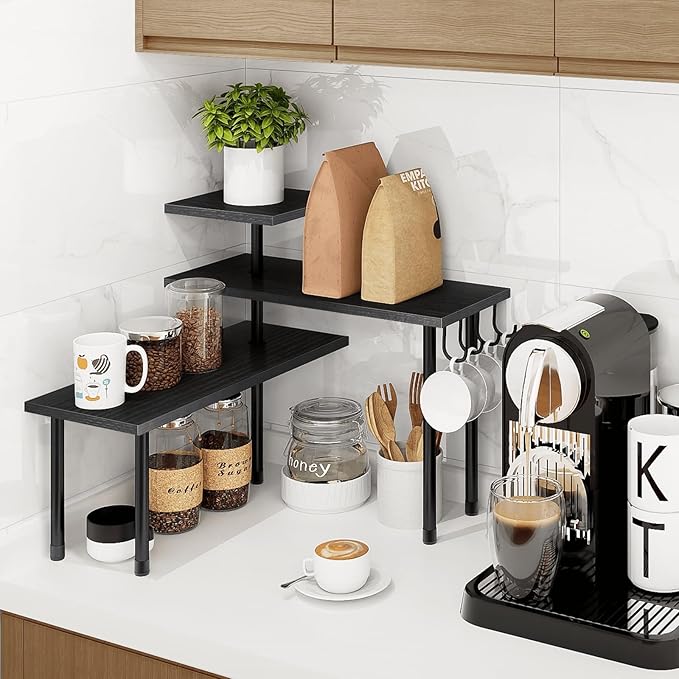 Homode Bathroom Counter Organizer Corner Shelf, Kitchen Countertop Organizer, 3 Tier Wood Counter Shelf Stand for Over The Si
