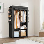 Portable Closet for Hanging Clothes, Portable Wardrobe Closet with Cover, 4 Storage Shelves, 2 Hanging Rods and 8 Side Pocket