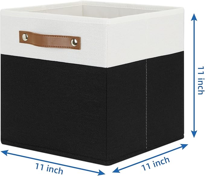 Temary 11 inch Cube Storage Bin 4 Pack Fabric Storage Cubes for Home, Fabric Storage Bin Storage Cube Bins with Leather Handl