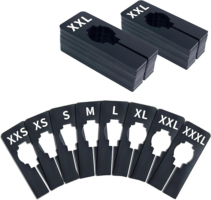 Vantasii 40 Pack Rectangular Black Plastic Clothing Size Closet Rack Dividers Hangers, Preprinted in 8 Sizes XXS, XS, S, M, L