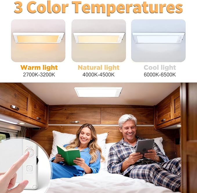 8 Pack RV Lights Interior,3 Color RV LED Super Bright Fixture,12V RV Ceiling Dome Light with ON/Off Dimmable Switch Energy Saving Gift Package for RV/Camper/Car/Trailer/Boat