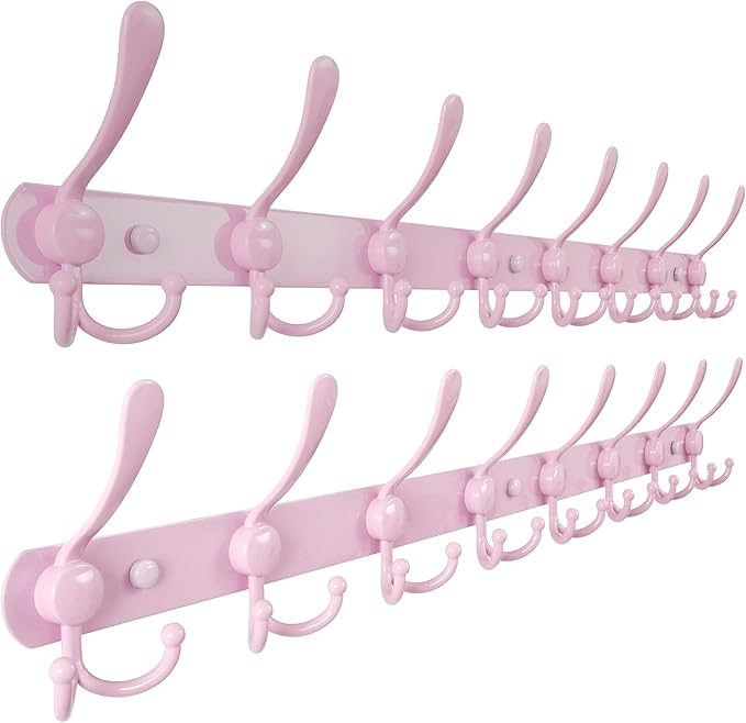 Dseap Coat Rack Wall Mount - 29.5” Long 8-Tri-Hooks Heavy Duty Coat Hanger Rail Wall Hooks for Hanging Coats Hats Clothing Cl
