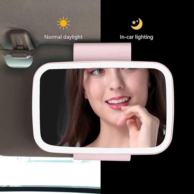 Car Sun Visor Vanity Mirror,LED Sun Visor Mirror,Car Sun Visor Makeup Mirror Surround LED Lights Plug and Play with Retractable Back Clip