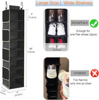 Large-Sized Hanging Shoe Organizer 8-Shelf, Hanging Closet Organizer with 8 Side Pockets, Wider Hanging Shelves for Storage S