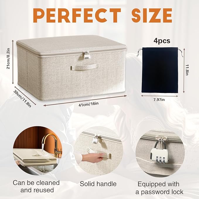 Locking Adult Game Toy Storage Organizer Lock Box Toy Storage Bins Women and Men Game Toys Storage Bags with 4 Drawstring Bag