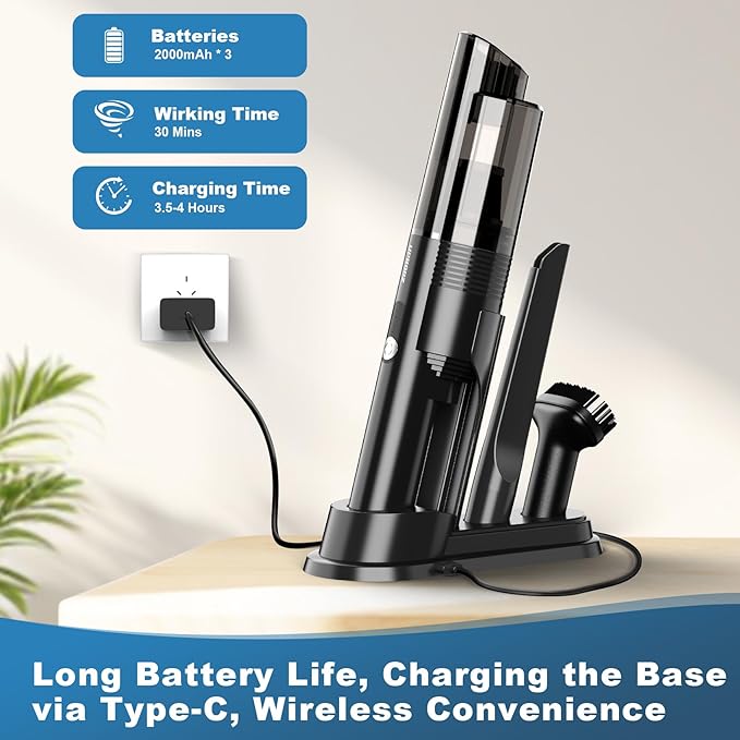 Handheld Vacuum Cordless,10KPA Powerful Suction Car Vacuum with 2-Speed, Vacuum Cleaner with Charging Dock, Portable Lightwei