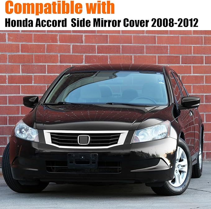Yumzeco 2PCS Compatible with Honda Accord Side Mirror Cover Trim 8th Gen 2008 2009 2010 2011 2012, Driver and Passenger Side Door Rearview Mirror Caps for Honda Accord W/O Light Hole - Glossy Black