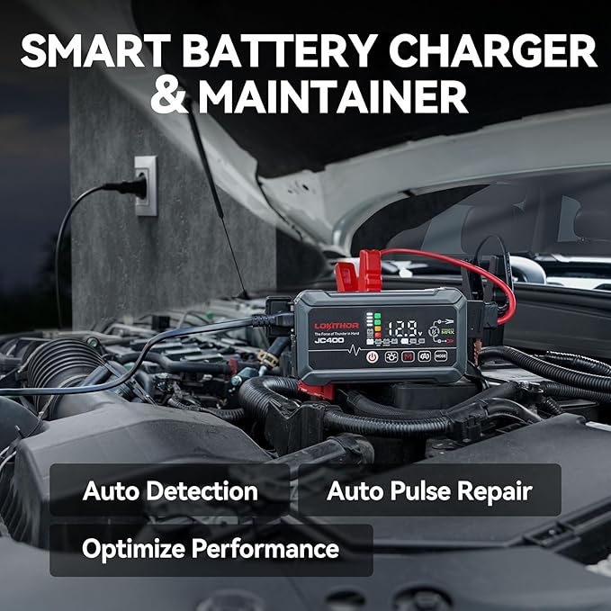 LOKITHOR JC400 9-in-1 Battery Charger and Jump Starter, 2500A 12V Portable Jump Box for Car Upto 8.5L Gas/6.5L Diesel,