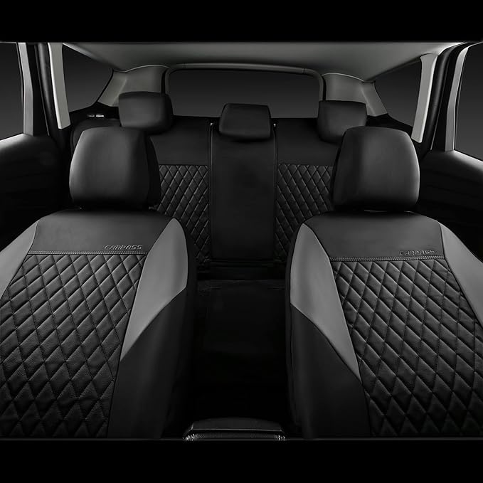 CAR PASS Quilting Leather Seat Covers Full Set,Universal Waterproof Deluxe PU Premium Car Seat Cover with 5mm Composite Spong