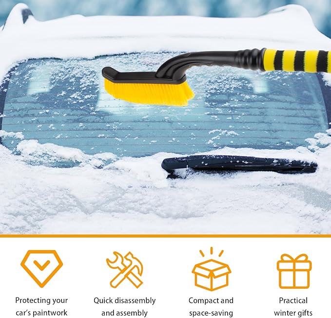 2 PCS 25.5" Car Snow Brush and Detachable Ice Scraper, Snow Shovel for Car Window, with Foam Grip and 45° angle Brush Head, Snow Shovel for Car Window, Winter Accessories for Cars, Trucks, SUVs