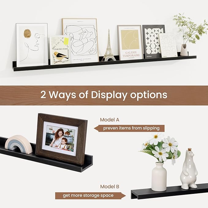 Picture Ledge Shelf, Floating Shelves Set of 2, 48 Inches Solid Wood Nursery Book Shelves for Toys Storage, Kids Bookshelf Wa