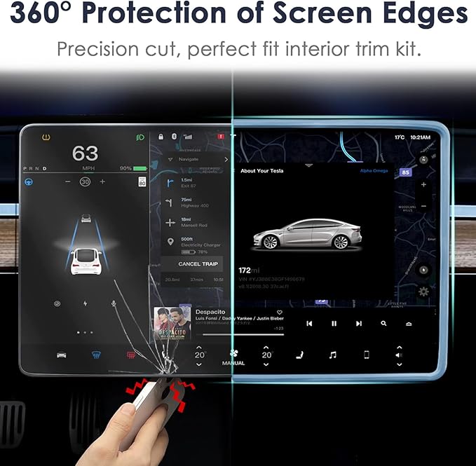 2PCS Protector Trim Frame Compatible with Tesla Model 3 Y 2020-2024 2025 2026 Screen Edge Frame Rearview Mirror Cover Interior Decorations Center Console Decor Highland Juniper Accessories Set (Blue)