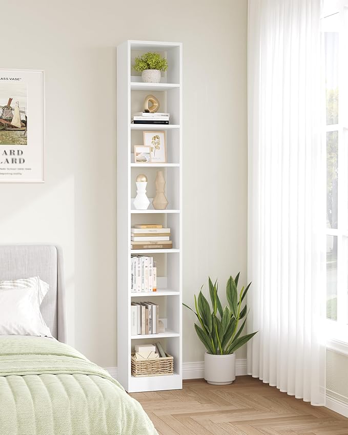 Hzuaneri Bookcase, Tall Narrow Bookshelf, Open Display Storage Shelf, Skinny Cube Book Shelf with Adjustable Shelves, CD Rack
