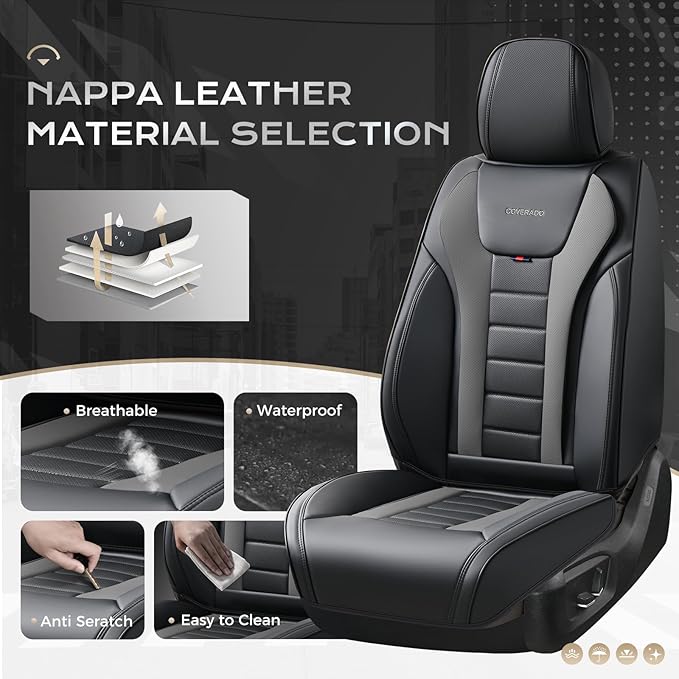 Coverado Car Seat Covers Full Set, Seat Covers for Cars, Front Seat Covers and Back Seat Cover Waterproof Leather Automotive 