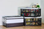 Aebeky 3-Pack Plastic Collapsible Storage Crates-30L,Foldable Plastic Crates for Storage (Black+Gray)