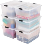IRIS USA 6-Pack High-Capacity Clip Box with Latching Lids, 32 Quart Craft Storage Bins, Art & Writing Supply Containers for H