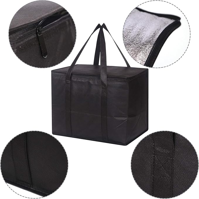 Set of 8 Large Insulated Reusable Grocery Bags with Sturdy Zipper and Handles, Foldable Washable Heavy Duty Cooler Totes for Hot or Cold Food Delivery, Groceries, Travel, Shopping
